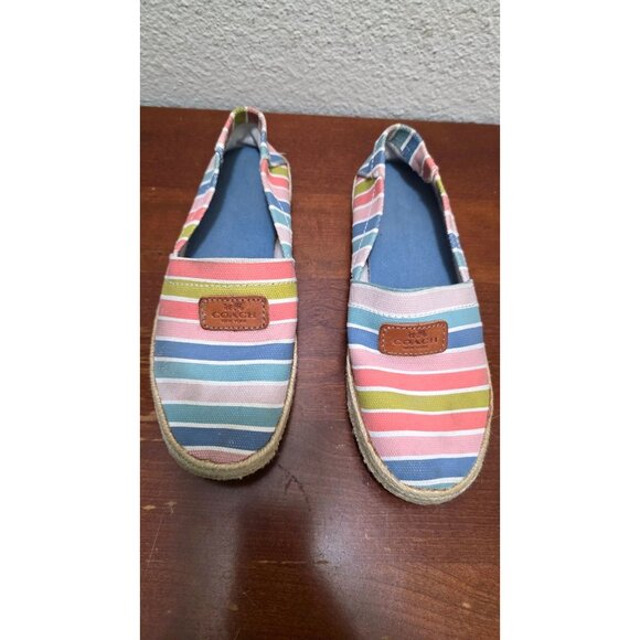 Coach Women's Striped Canvas Espadrilles Slip-On Shoes Multicolor Size 6B - Picture 2 of 11